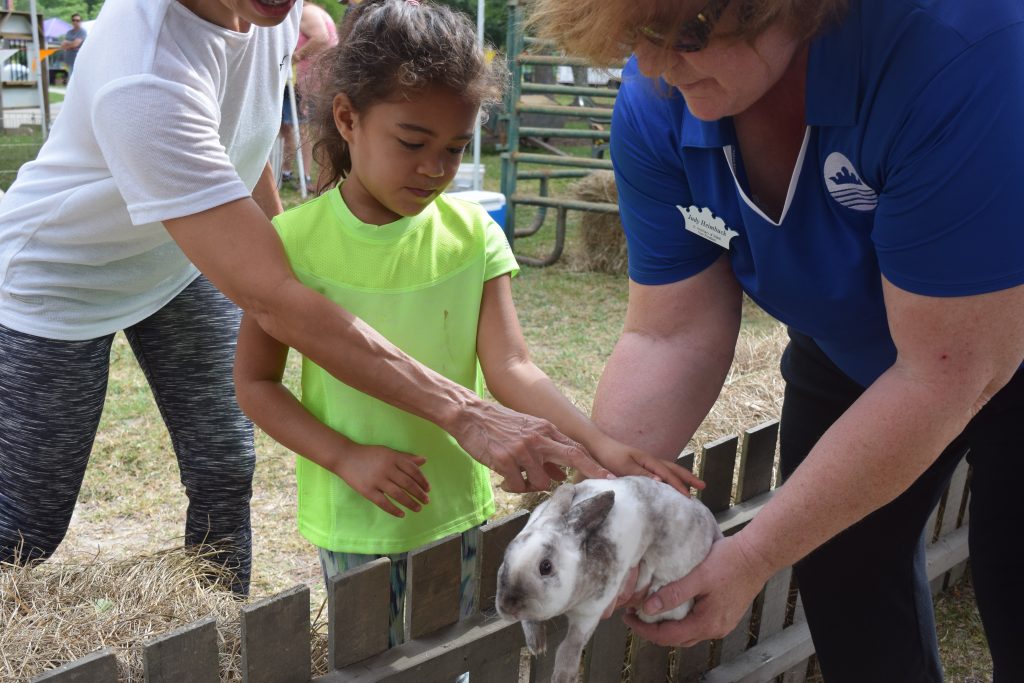 Judy Heimbuck holding Cotton for petting at Kid's Fest 2017.